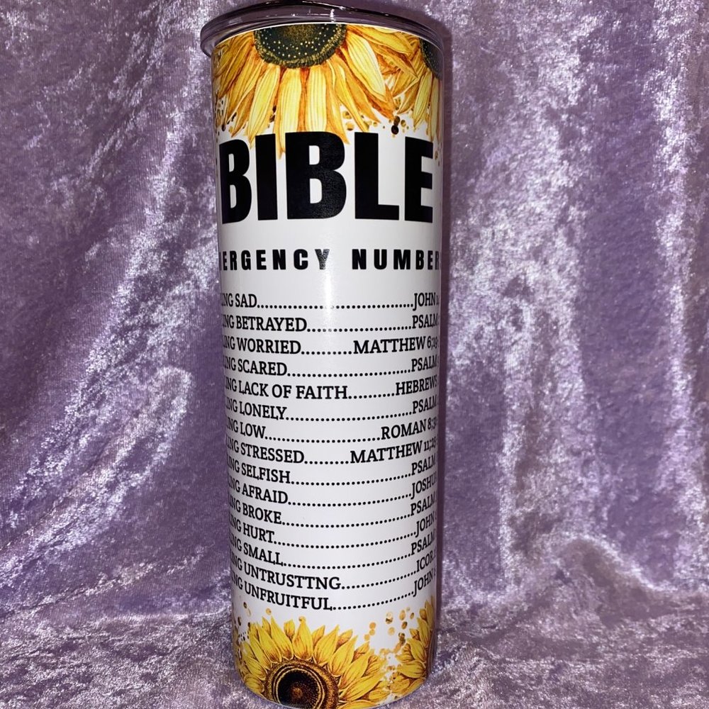 FAITH Bible Emergency Numbers VERSUS Bible Verses Sunflower Tumbler